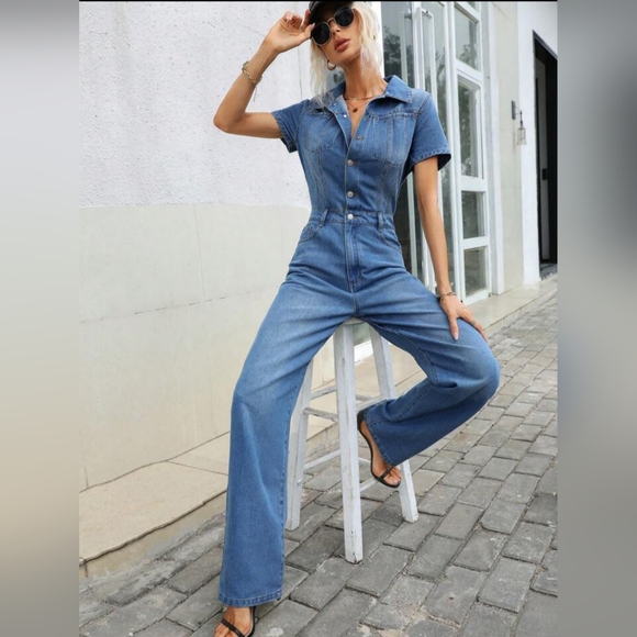 SHEIN Essnce Button Front Denim Jumpsuit - Picture 3 of 14